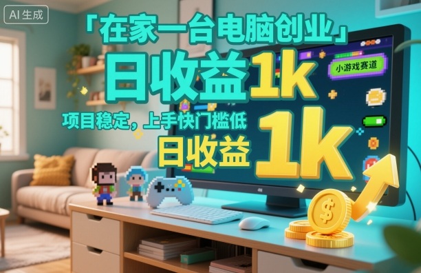 在家一台电脑创业,小游戏赛道,项目稳定,上手快门槛低,日收益1k+【揭秘】-景枢聚合