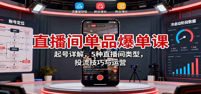 直播间单品爆单课:起号详解,5种直播间类型,投流技巧与运营-景枢聚合