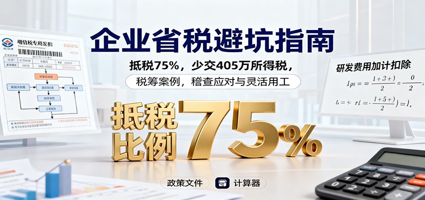 企业省税避坑指南:抵税75%,少交405万所得税,税筹案例,稽查应对与灵活用工-景枢聚合