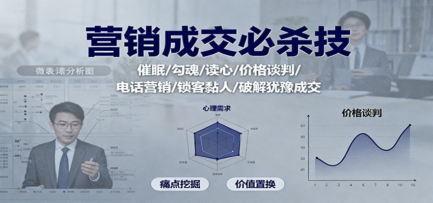 营销成交必杀技：催眠/勾魂/读心/价格谈判/电话营销/锁客黏人/破解犹豫成交-景枢聚合