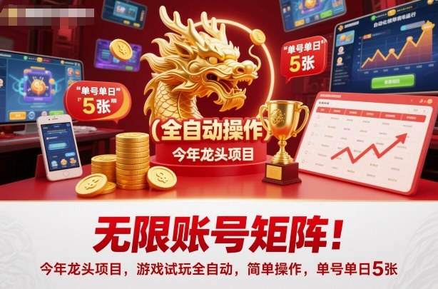 无限账号矩阵!今年龙头项目,游戏试玩全自动,简单操作,单号单日5张【揭秘】-景枢聚合