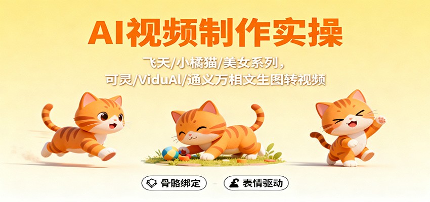 AI视频制作实操,飞天/小橘猫/美女系列,可灵/ViduAl/通义万相文生图转视频-景枢聚合