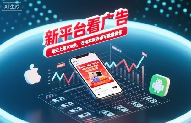 新台看广告,养好机一条5毛到5块,单机日入30到100,支持苹果安卓,可批量操作。-景枢聚合