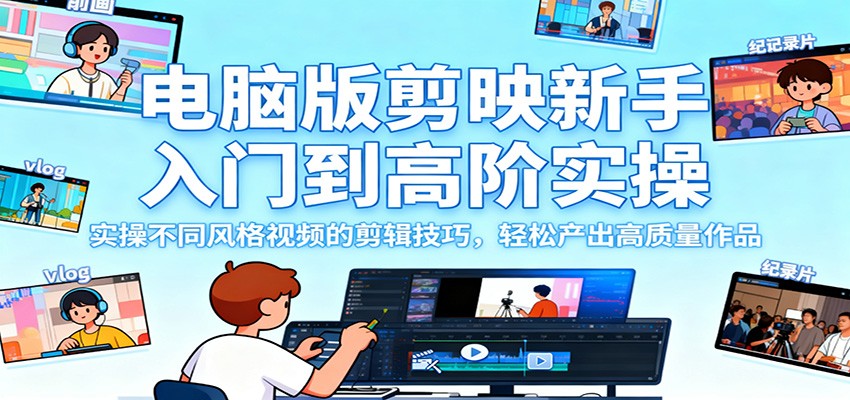 电脑版剪映新手入门到高阶实操，实操不同风格视频的剪辑技巧，轻松产出高质量作品-景枢聚合
