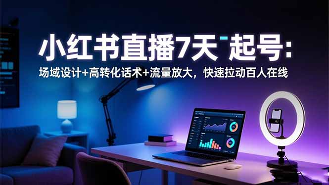 小红书直播7天起号：场域设计+高转化话术+流量放大，快速拉动百人在线-景枢聚合