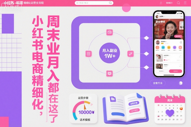 小红书电商精细化运营全流程，周末副业月入1W+，全套方法都在这了-景枢聚合