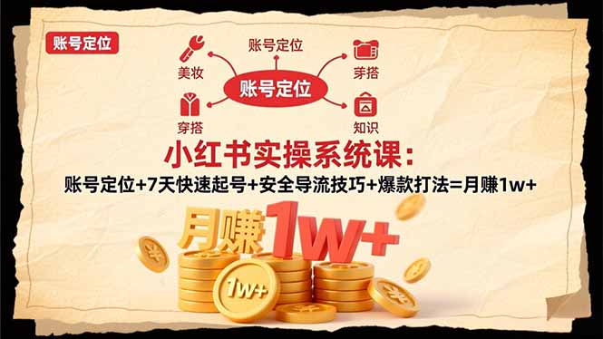 小红书实操系统课：账号定位+7天快速起号+安全导流技巧+爆款打法=月赚1w+-景枢聚合