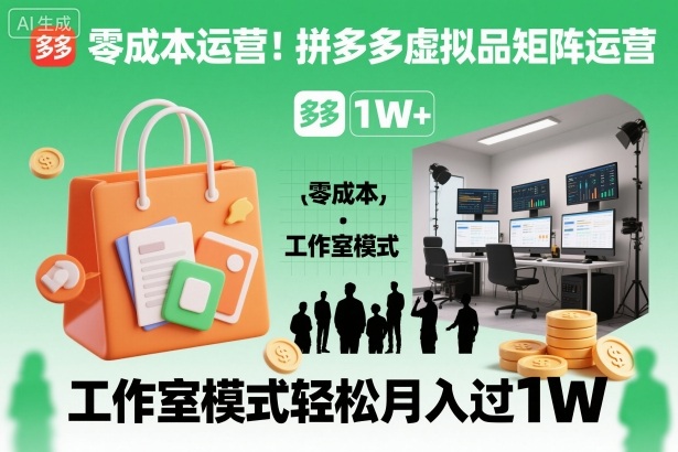 零成本运营！拼多多虚拟品矩阵运营，工作室模式轻松月入过1W-景枢聚合
