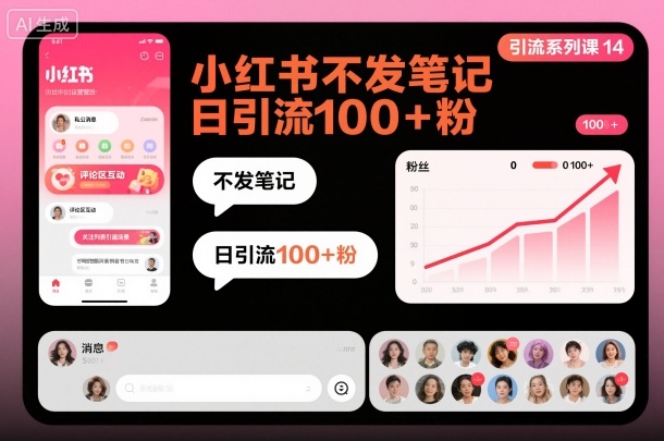 引流系列课14：小红书不发笔记日引流100+粉-景枢聚合